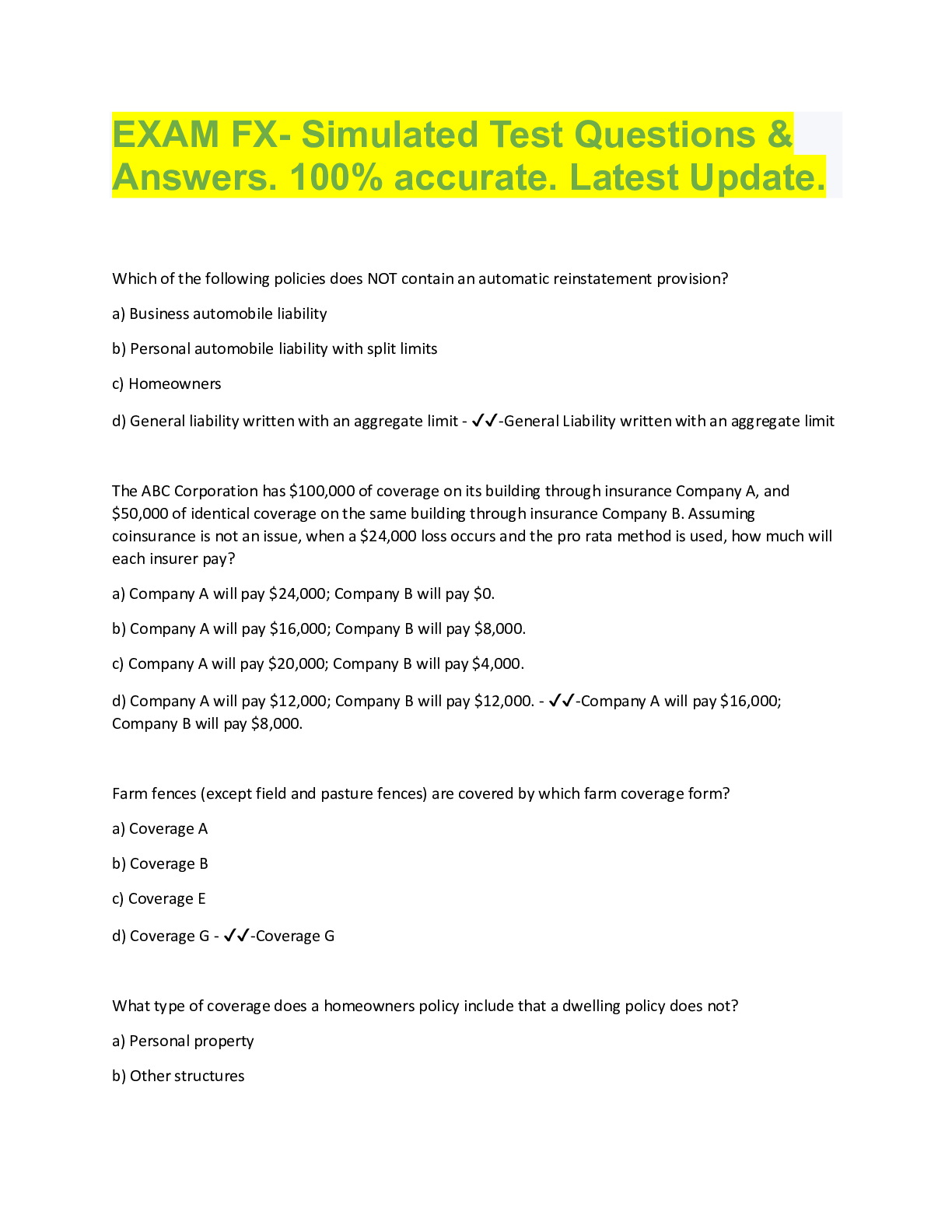 Preview image for EXAM FX- Simulated Test Questions &  Answers. 100% accurate. Latest Update.